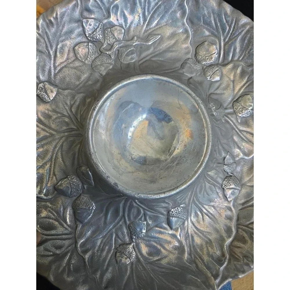 Pewtarex Acorn Pewter Chip/Dip Veggie/Dip Platter 11